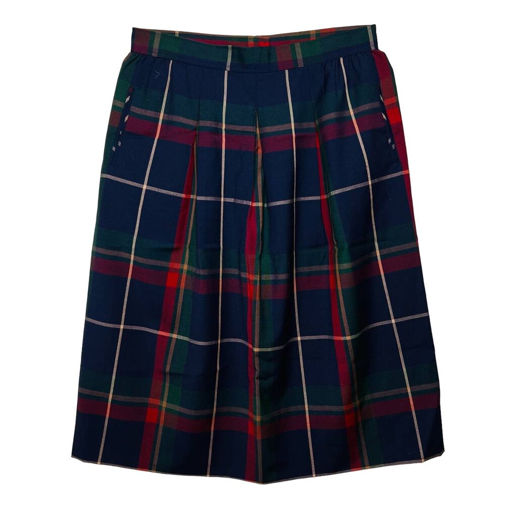 Vintage 80s Pendleton Size 12 Navy Window Pane Plaid ALine Skirt Pleated Classic